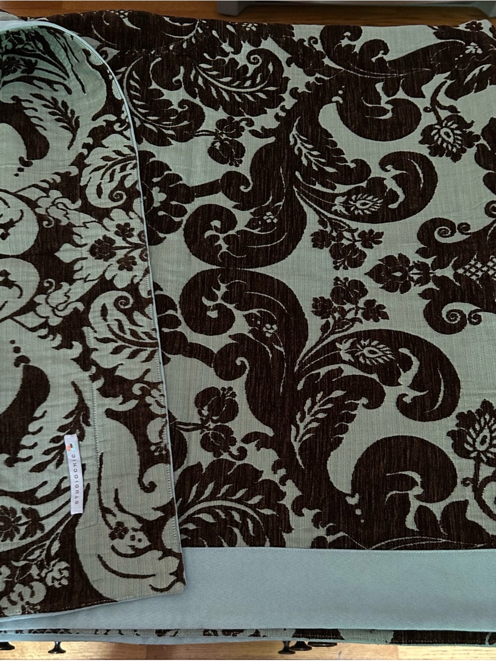 Elegant Brown Scroll Throw Blanket by Natori - Brown and Sage